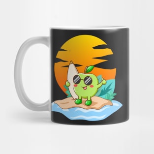 Surfer Apple Kawaii Character Funny Summer Beach Surfing Mug